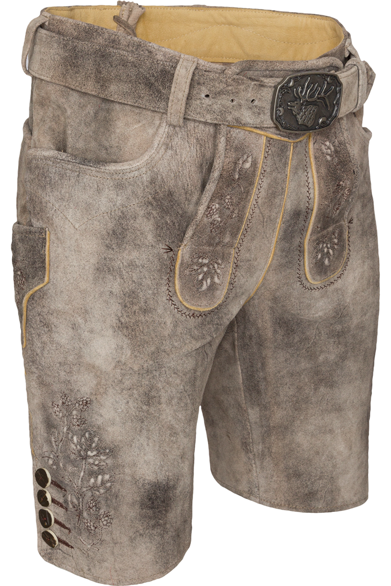 Herren Lederhose kurz bestickt mit Grtel oxford/st braun