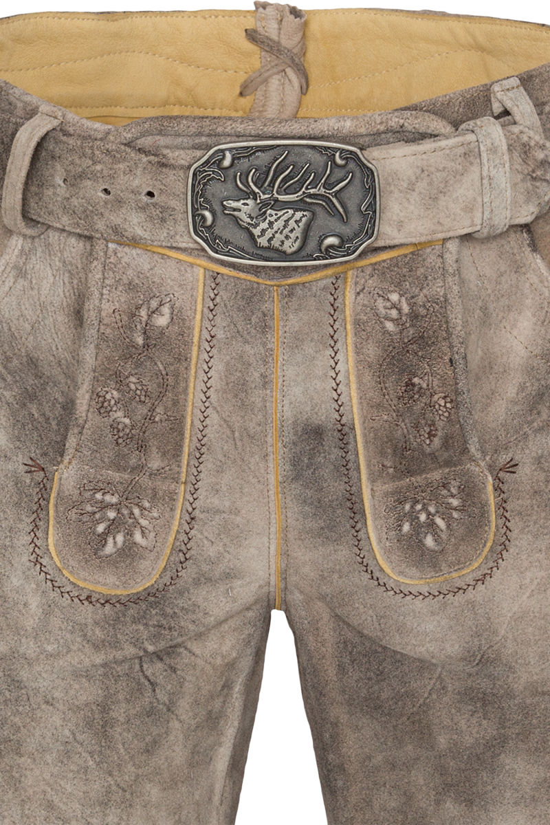 Herren Lederhose kurz bestickt mit Grtel oxford/st braun Bild 2