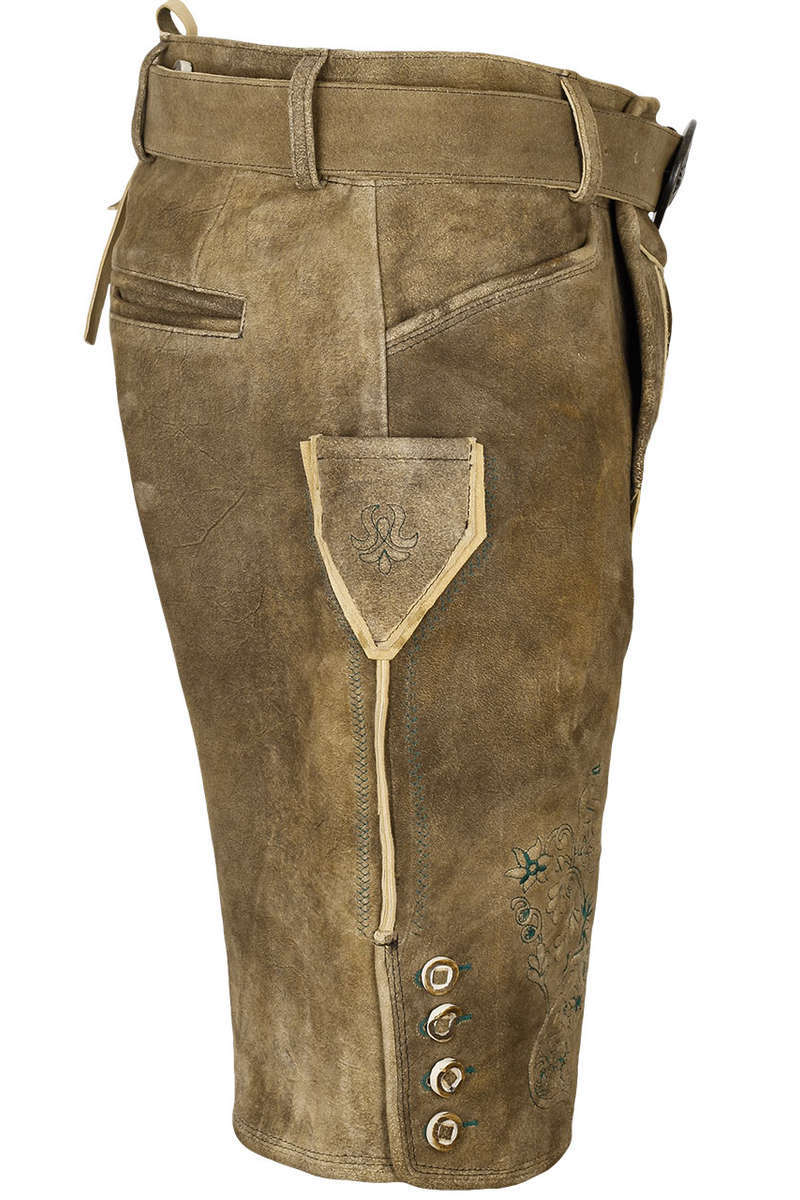 Herren Lederhose Hirschoptik mit Grtel kurz mit Stickerei oliv Bild 2