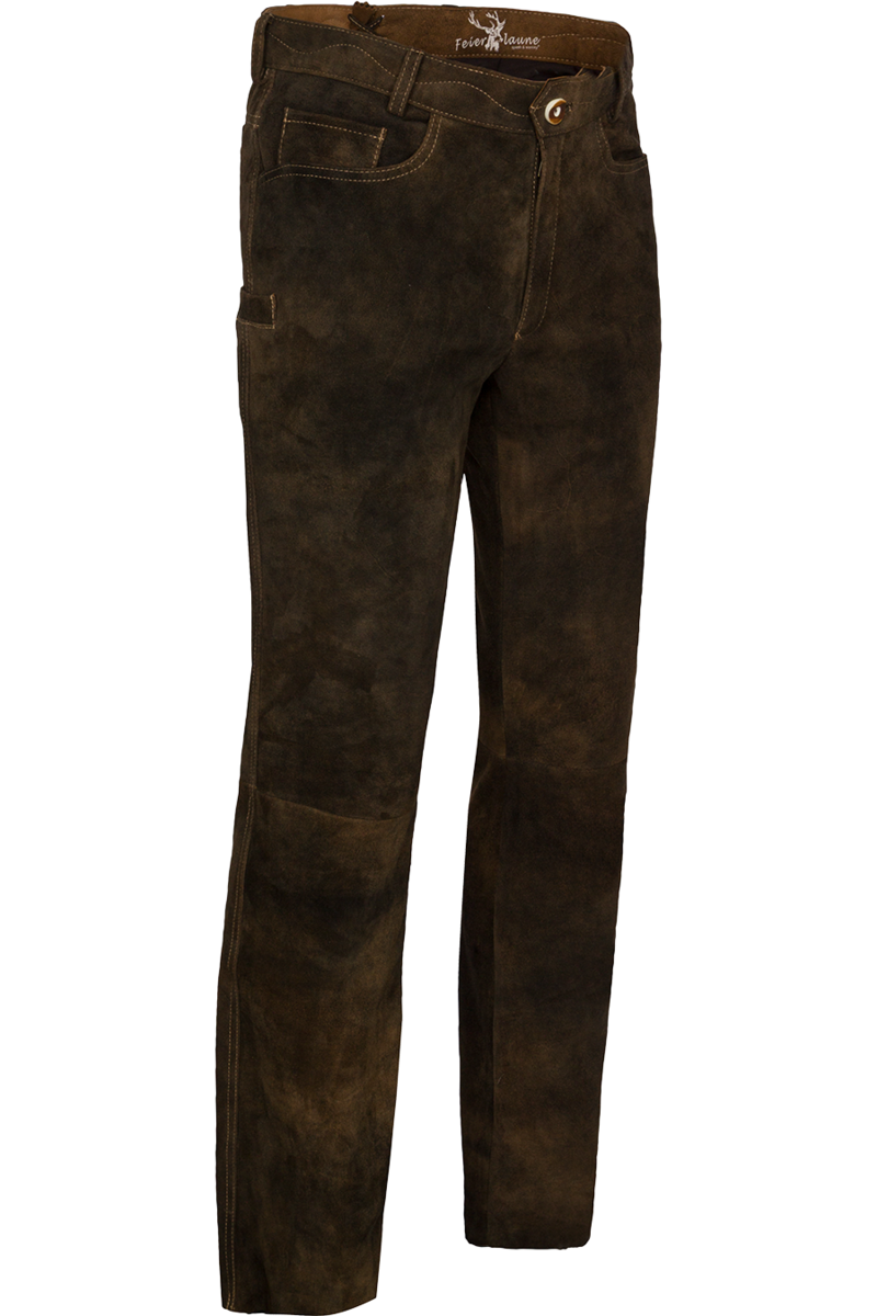 Herren Lederhose lang aus Wildbockleder nutria