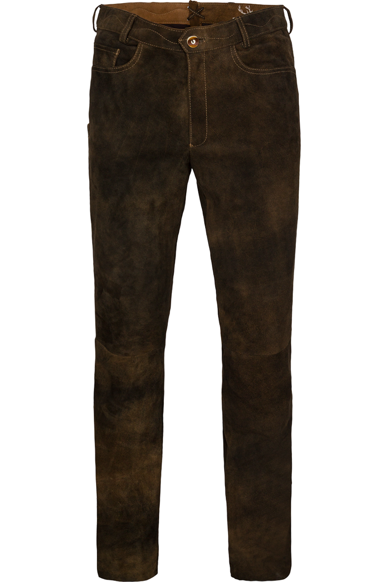 Herren Lederhose lang aus Wildbockleder nutria Bild 2