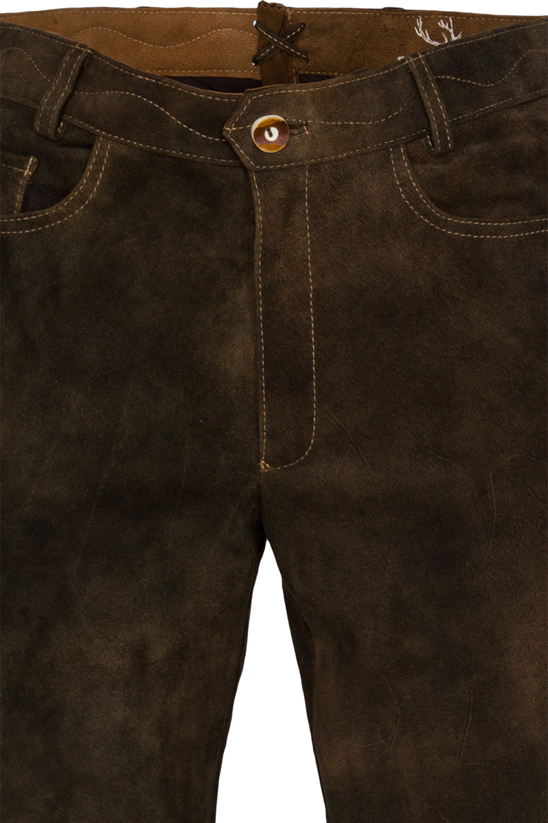 Herren Lederhose lang aus Wildbockleder nutria Bild 2