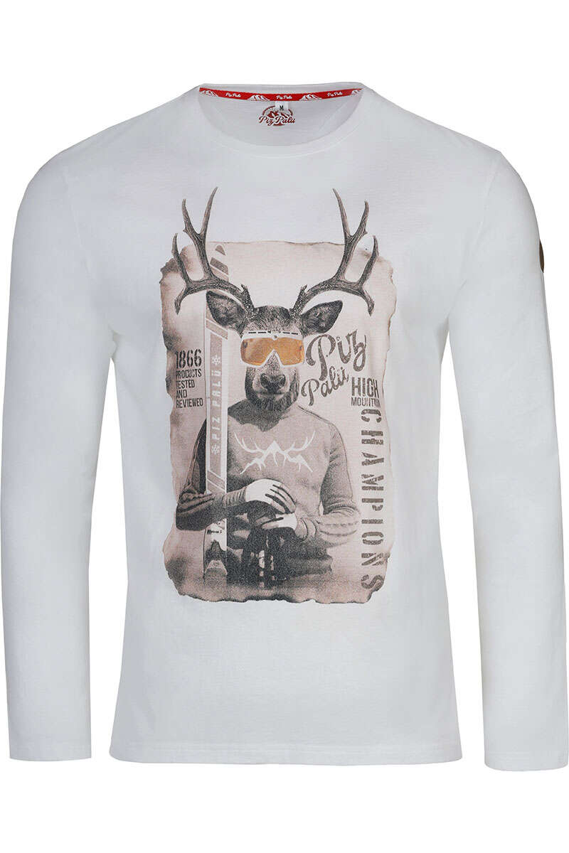 Herren Longsleeve mit Ski-Hirsch wei