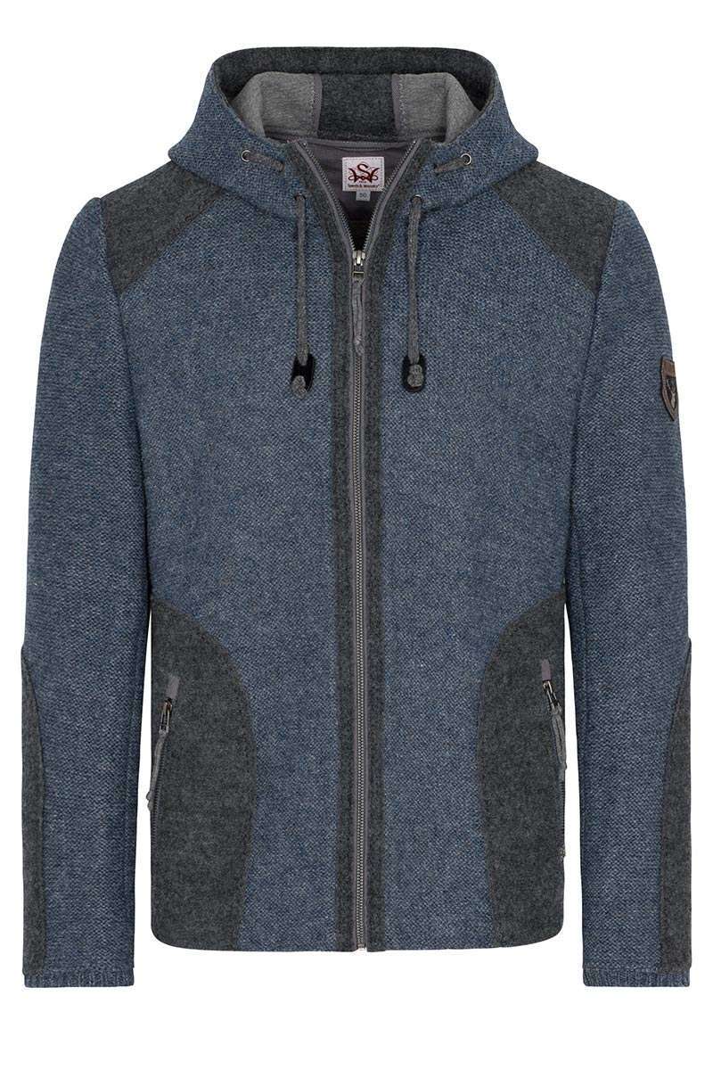 Herren Trachten Strickjacke mit Kapuze jeansblau