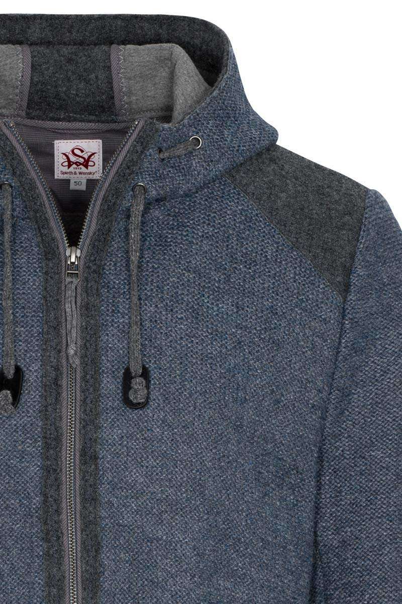 Herren Trachten Strickjacke mit Kapuze jeansblau Bild 2