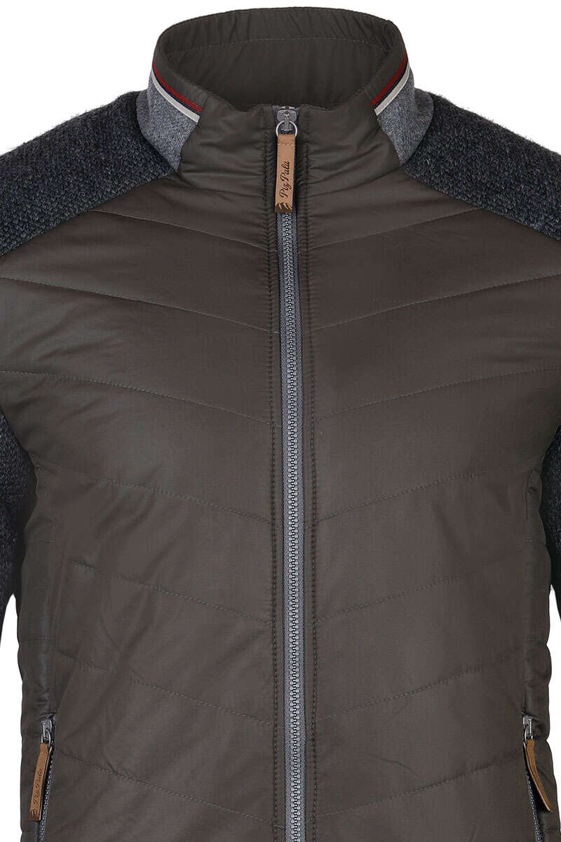 Herren Steppjacke mit Strick und Stehkragen oliv grau Bild 2