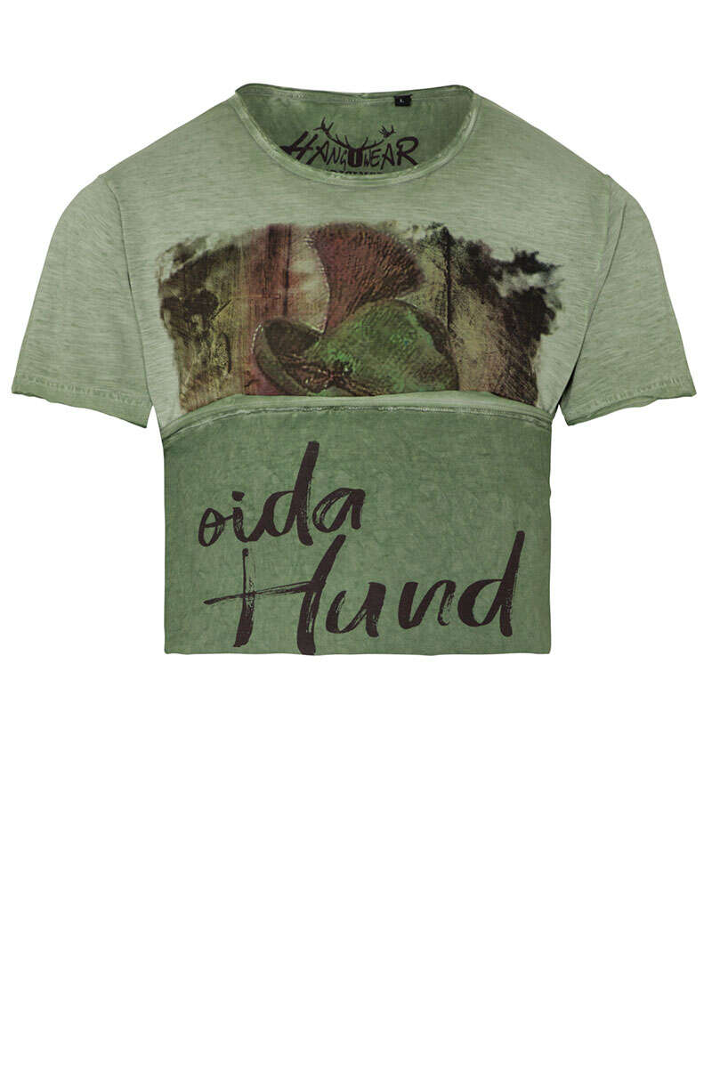 Herren Trachten-T-Shirt 'a Hund bin i scho' olivgrn Bild 2