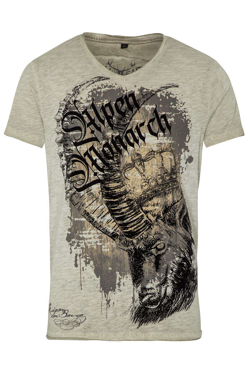 Herren T-Shirt 'Alpenmonarch' mit Steinbock beige