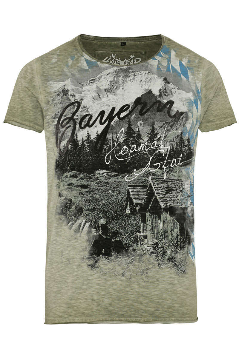 Herren Trachten-T-Shirt mit Bergmotiv olivgrn