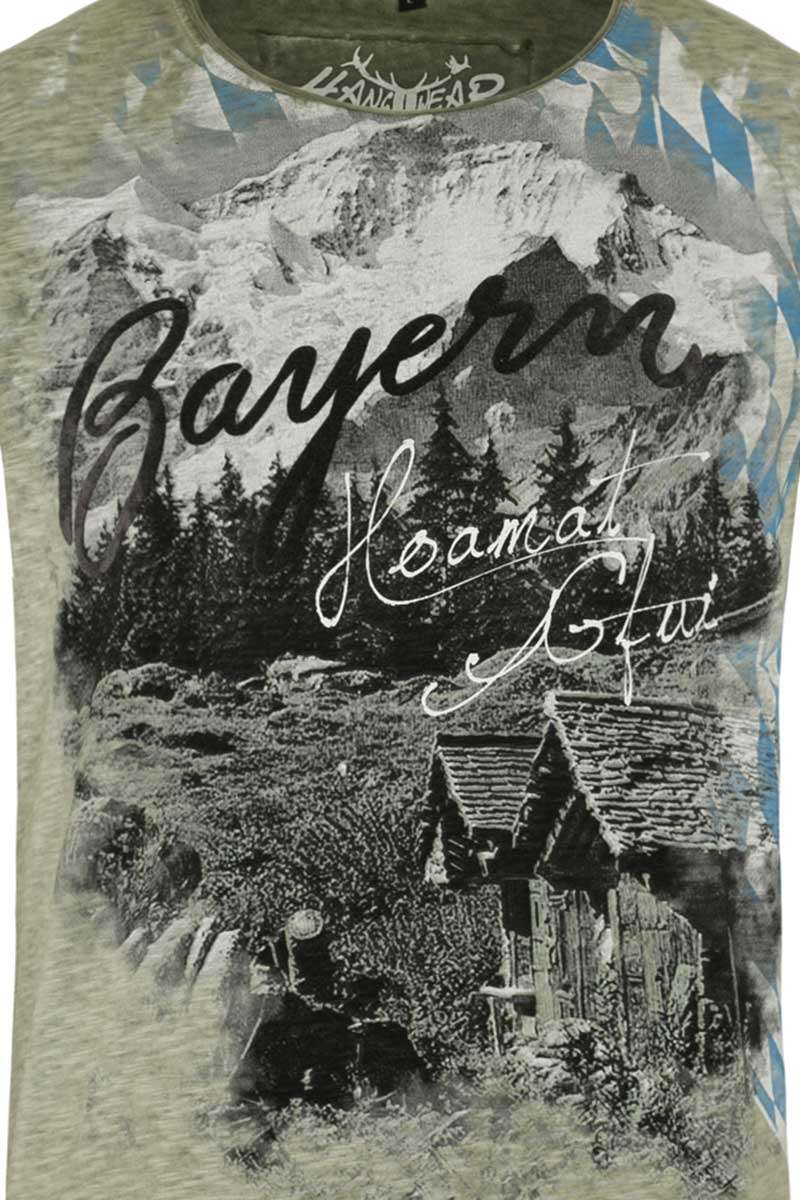 Herren Trachten-T-Shirt mit Bergmotiv olivgrün Bild 2