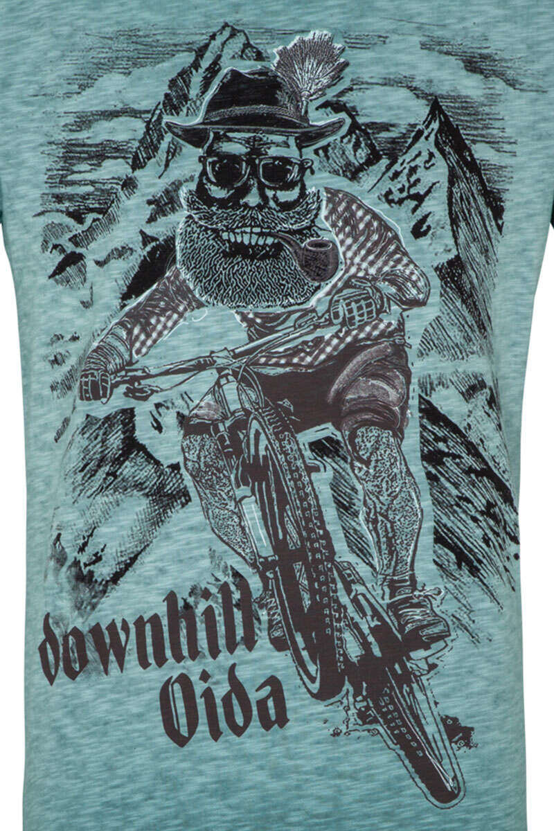 Herren Trachten-T-Shirt 'downhill' türkis Bild 2