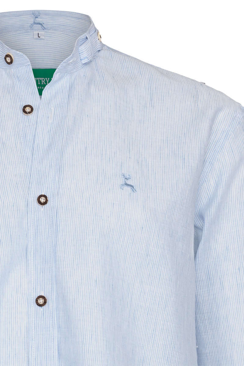 Trachten-Hemd Stehbund gestreift regular fit hellblau weiß Bild 2