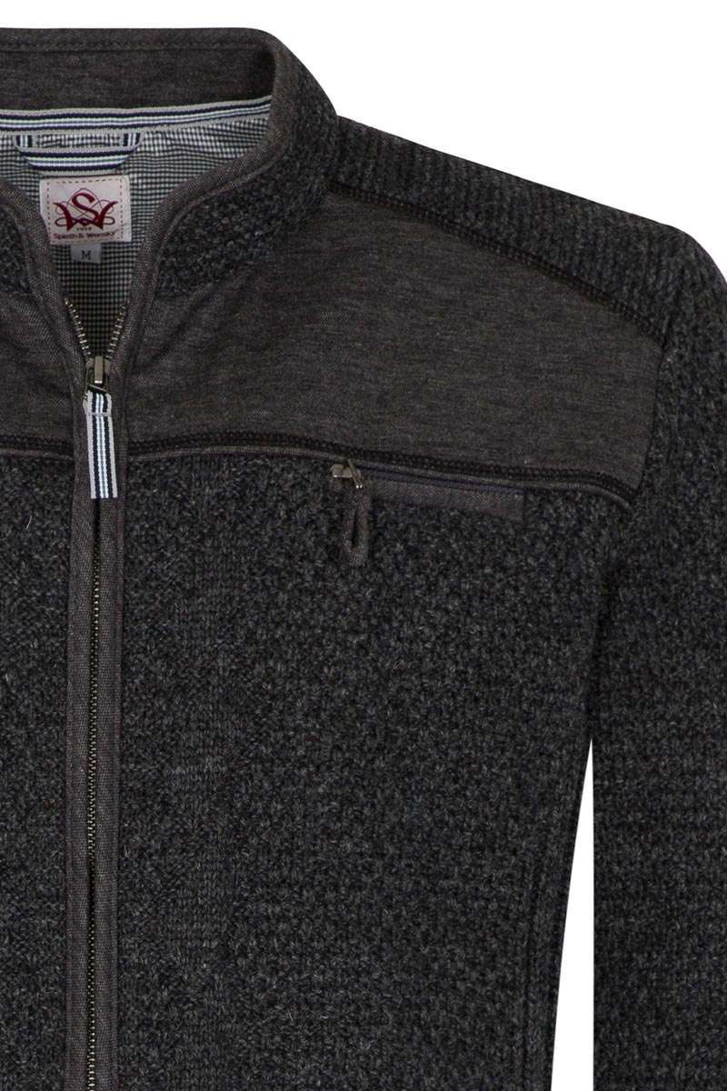 Herren Trachten Strickjacke mit Reiverschluss dunkelgrau Bild 2