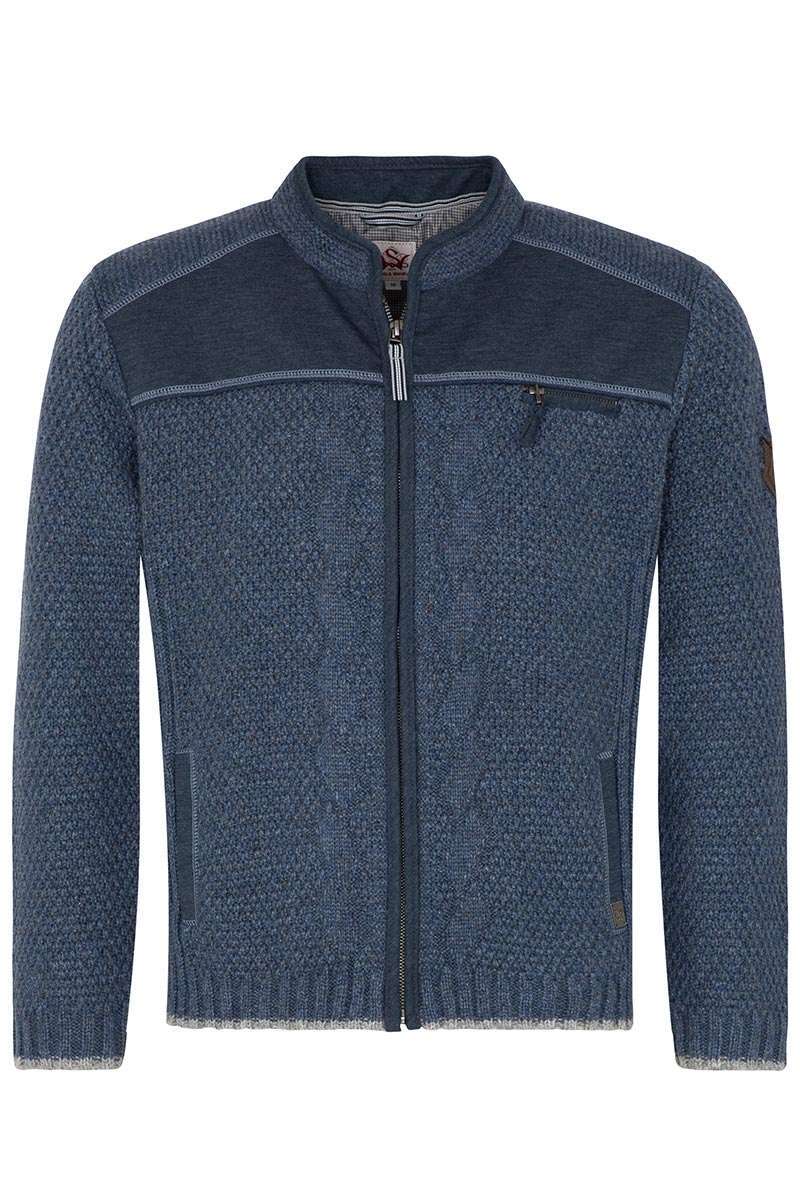 Herren Trachten Strickjacke mit Reiverschlu jeansblau