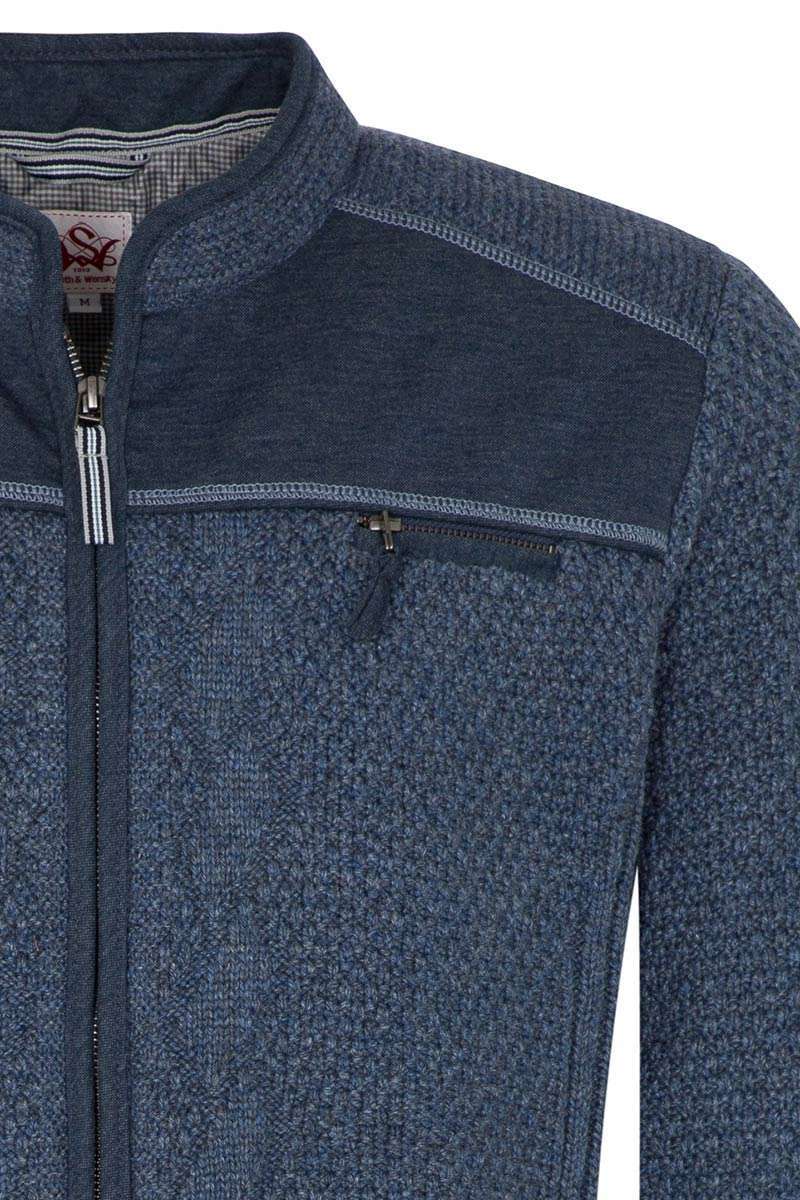 Herren Trachten Strickjacke mit Reiverschlu jeansblau Bild 2