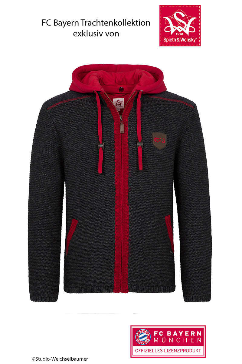 FCB Herren Strickjacke mit FCB-Patch dunkelgrau rot