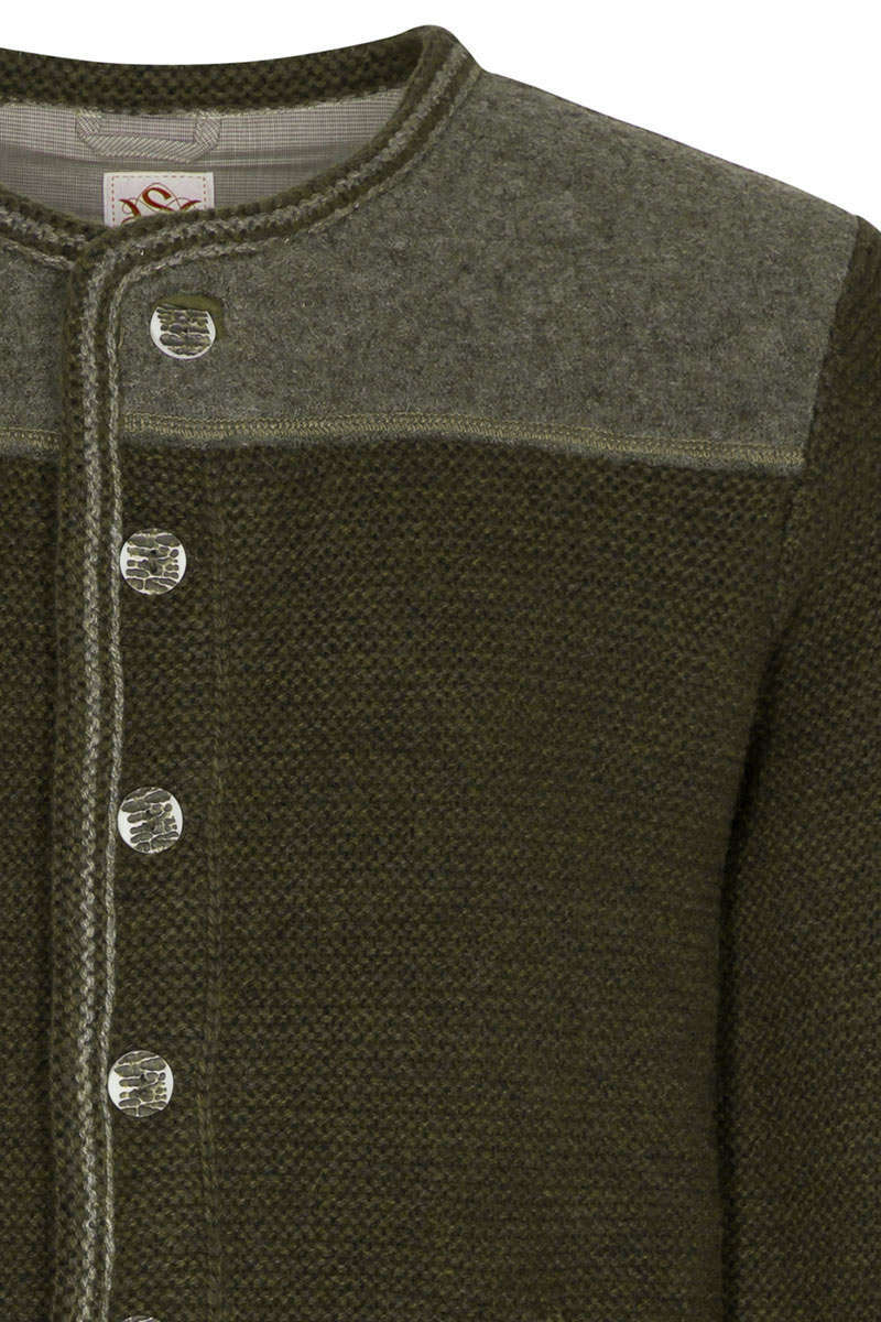 Herren Trachten-Strick-Jacke mit Walkeinsatz oliv Bild 2