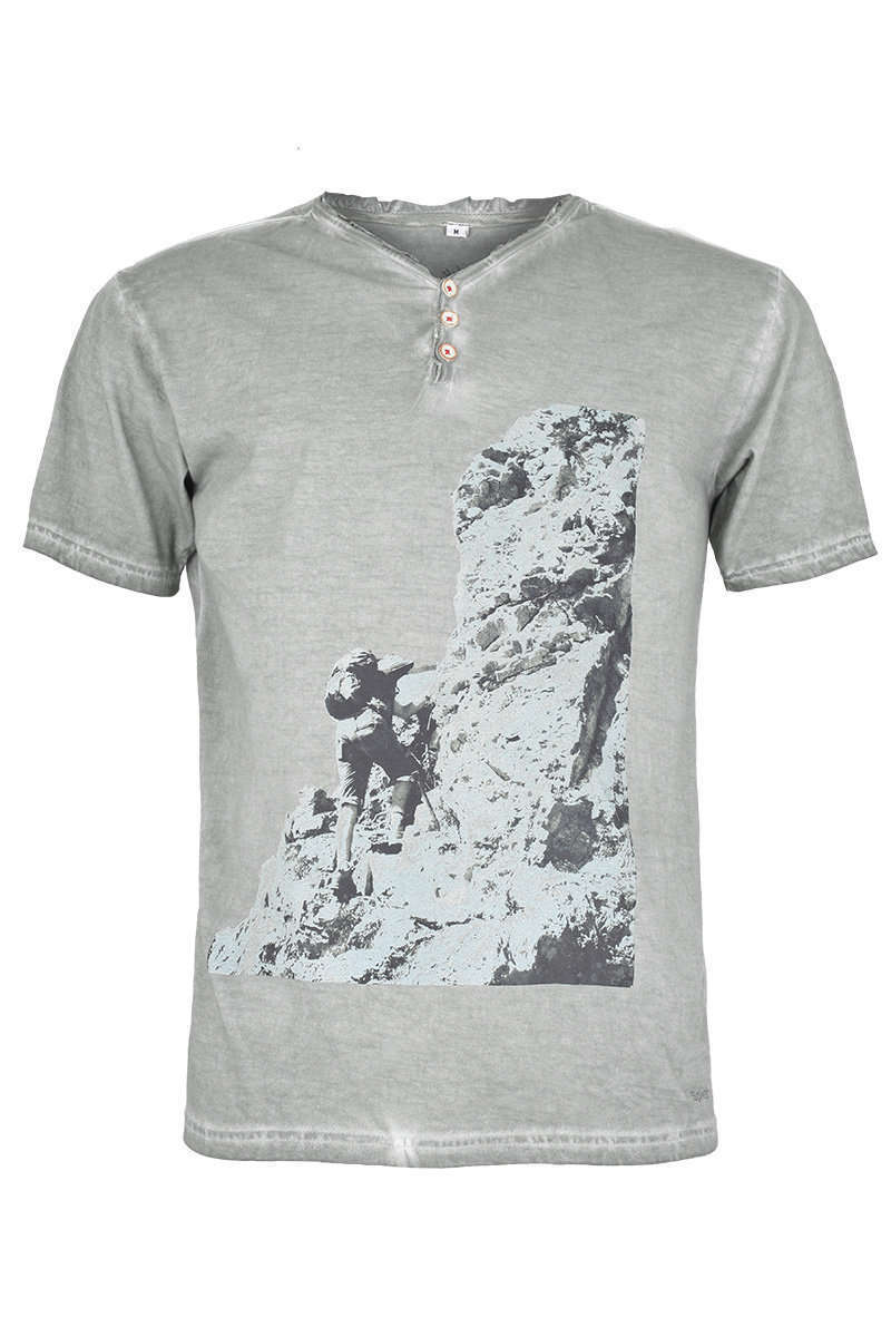 Trachtenshirt Bergsteiger Print grau