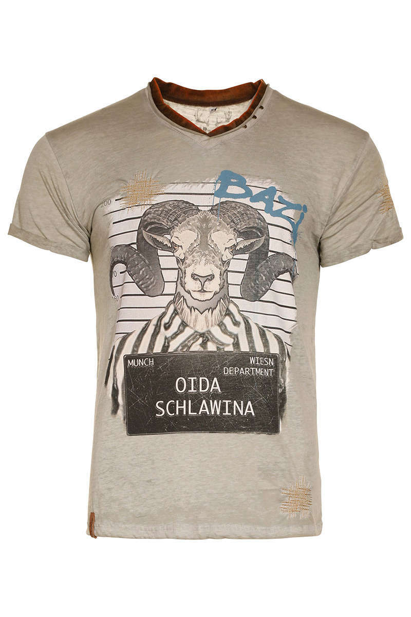 Herren Trachten T-Shirt 'Oida Schlawina' olivgrau