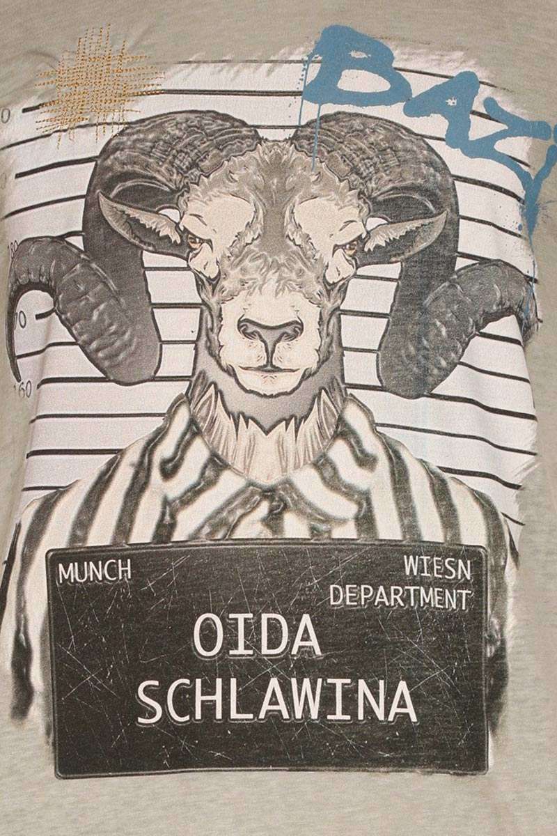 Herren Trachten T-Shirt 'Oida Schlawina' olivgrau Bild 2