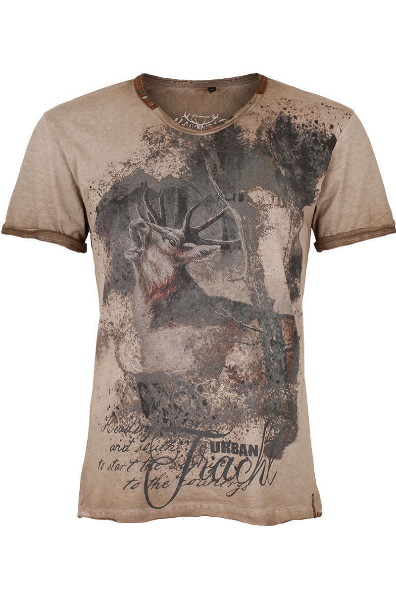 Herren Trachten T-Shirt mit Hirsch braun