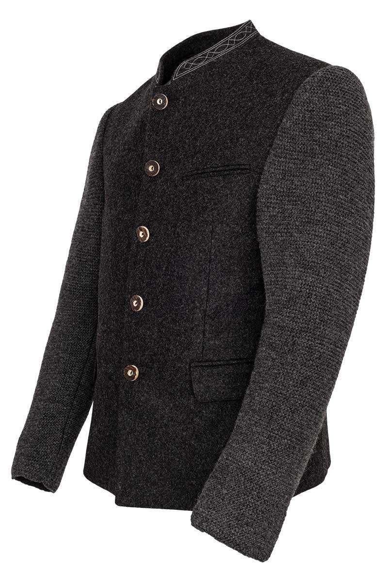 Herren Trachtenjacke mit Strickrmeln und Stehkragen anthrazit Bild 2