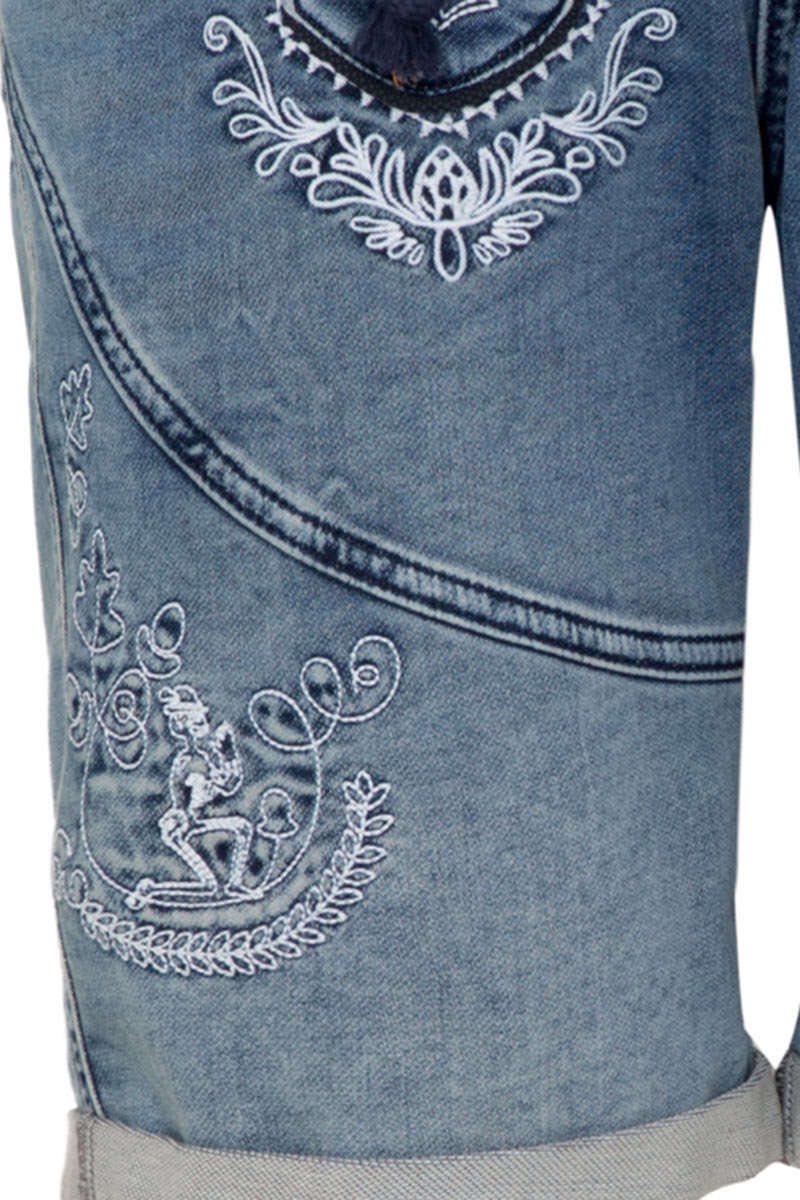 Herren Trachten-Jeans Lederhosenlook Stickerei blau Bild 2