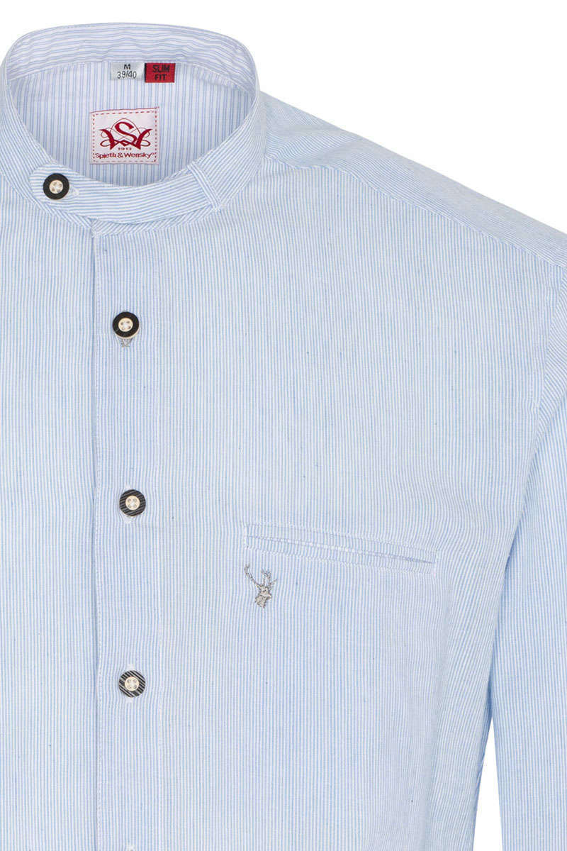 Slim Fit Trachten-Stehbundhemd gestreift blau Bild 2