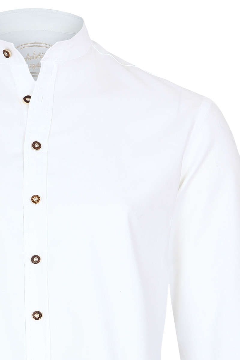 Herren Trachtenhemd Weiß Hemd mit Stehkragen 100% Baumwolle 