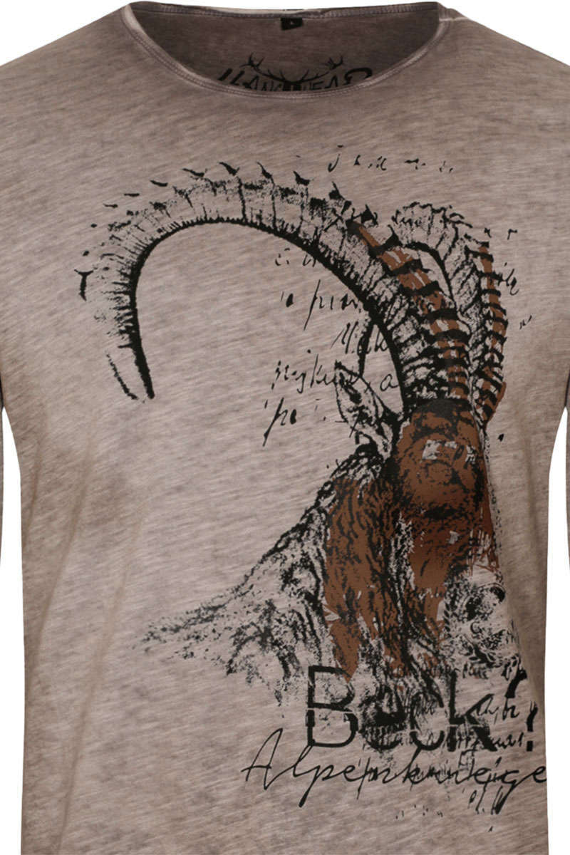 Herren Longsleeve mit Steinbock braun Bild 2