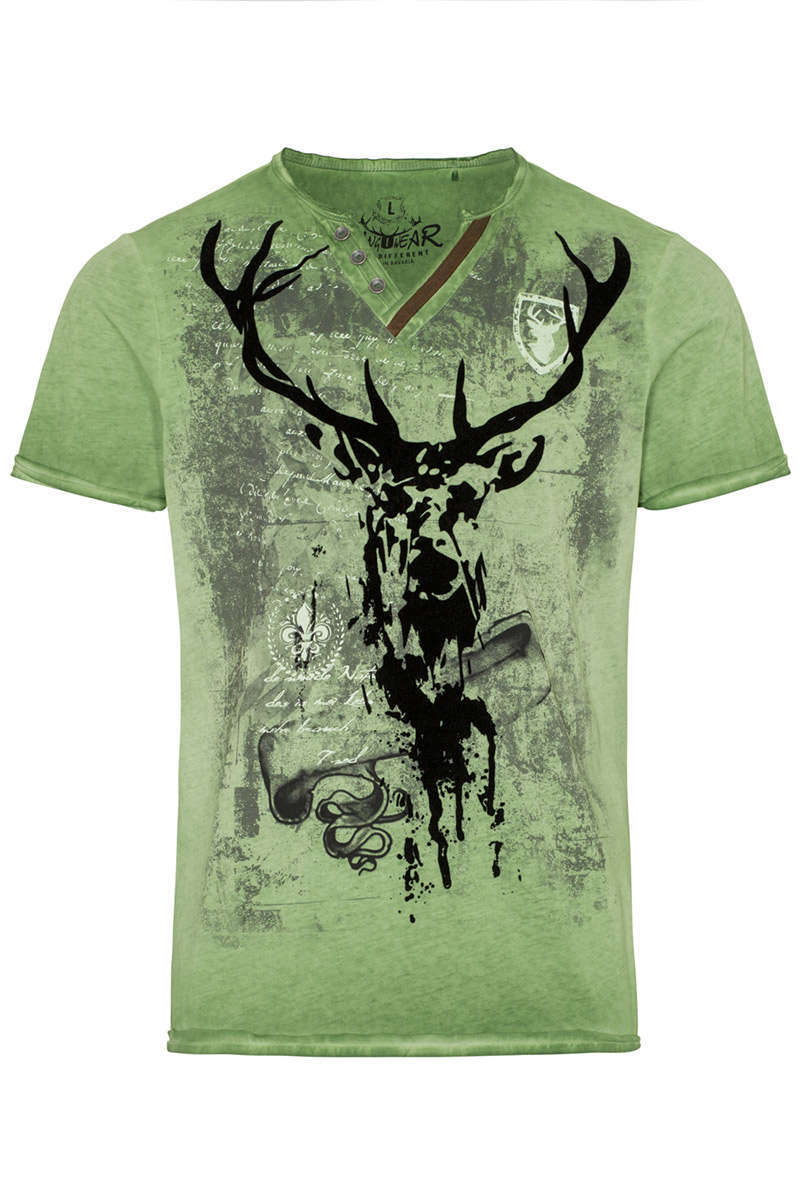 Herren T-Shirt mit geflocktem Hirsch grn