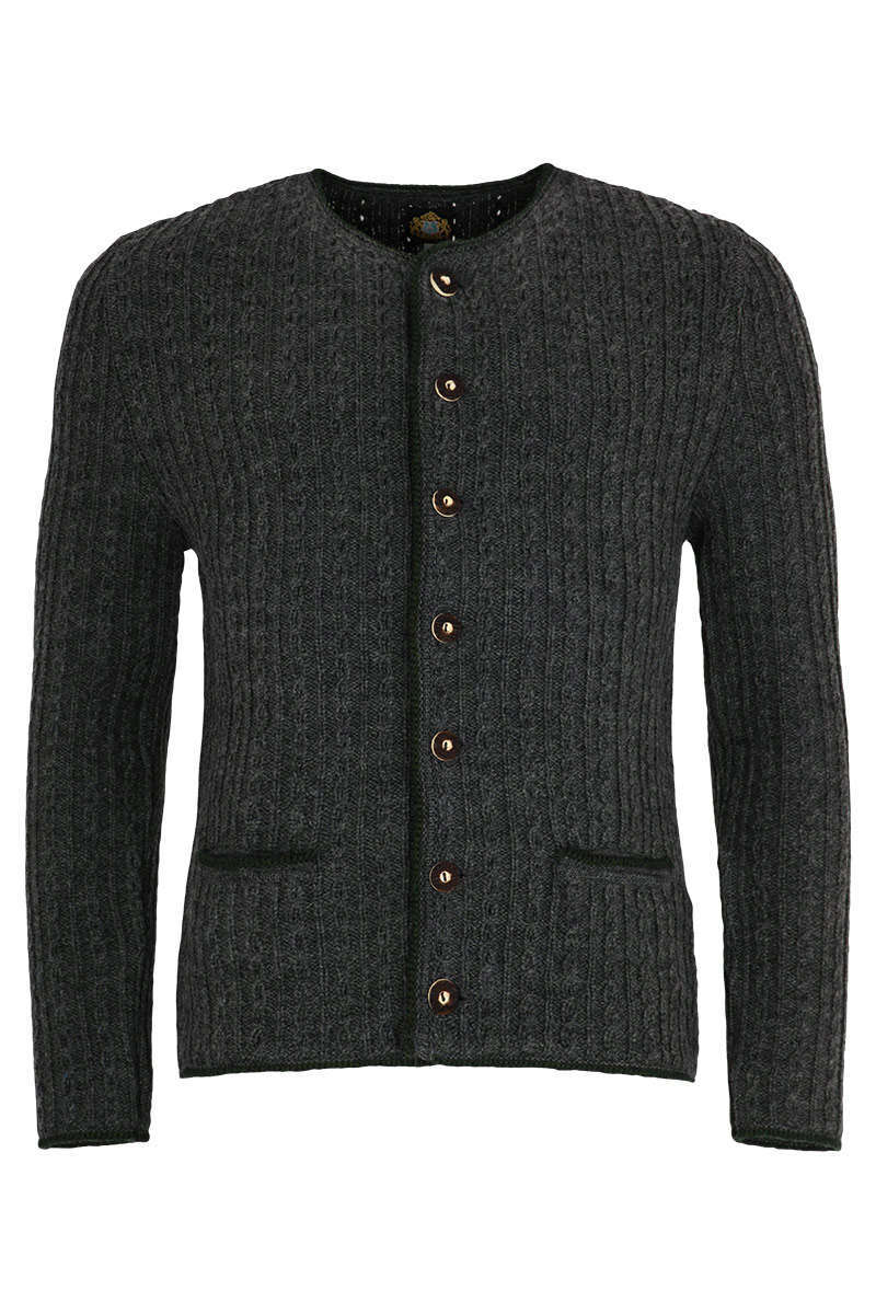 Trachten Herren Strickjacke mit Zopfmuster anthrazit