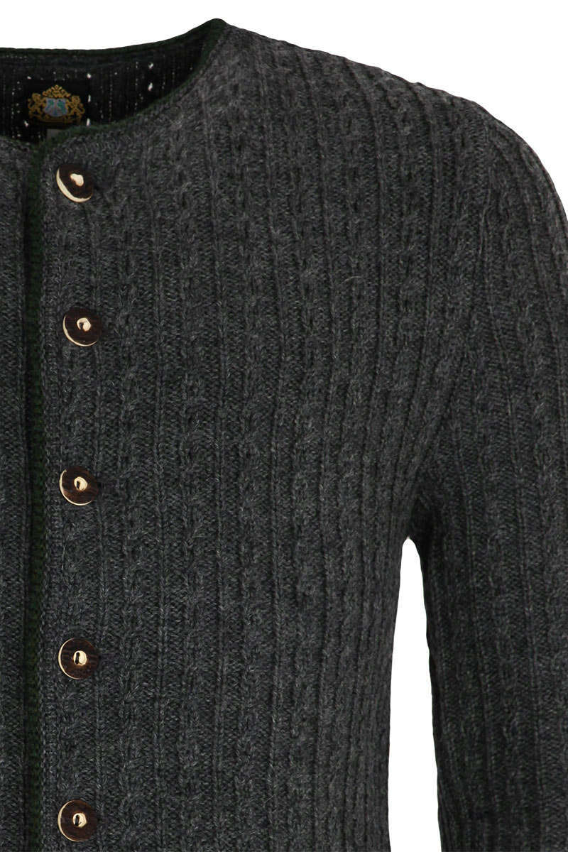 Trachten Herren Strickjacke mit Zopfmuster anthrazit Bild 2