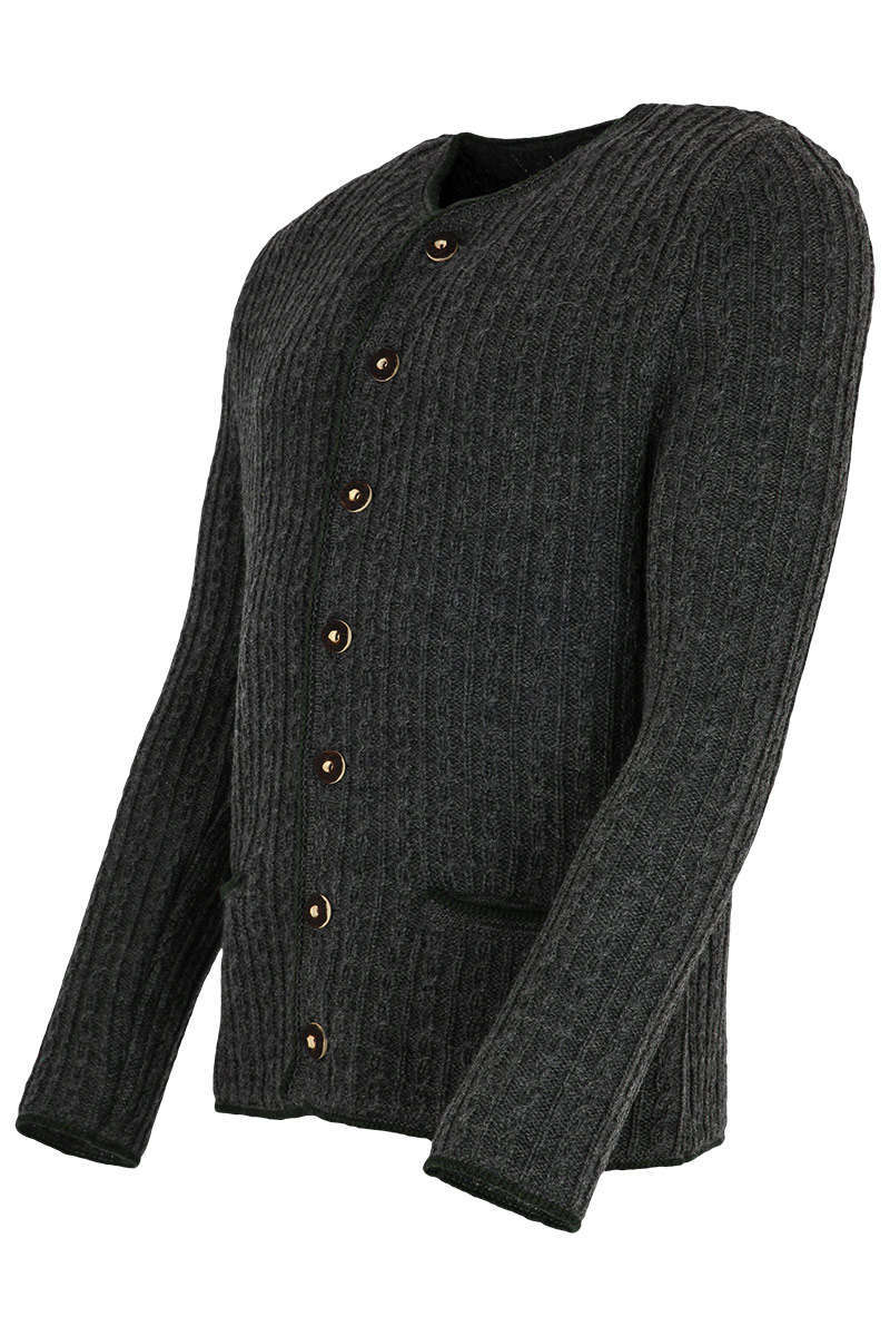 Trachten Herren Strickjacke mit Zopfmuster anthrazit Bild 2