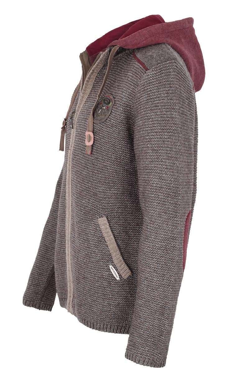 Trachten Strickjacke mit Kapuze braun dunkelrot Bild 2