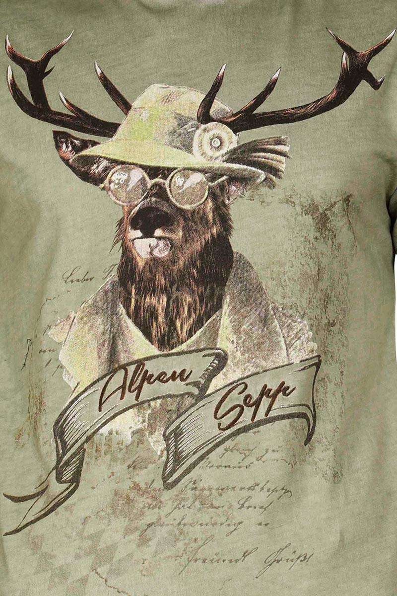 Herren Trachten T-Shirt 'Alpen Sepp' oliv Bild 2