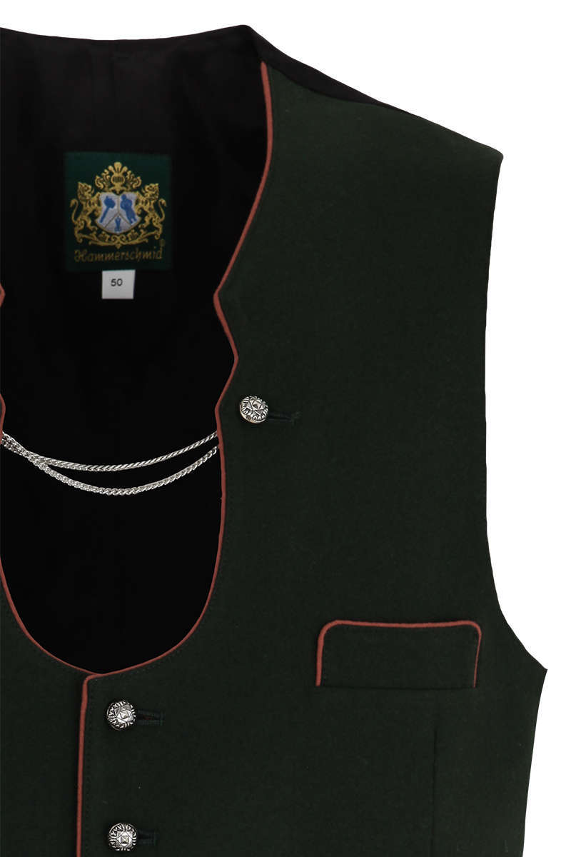 Traditionelles Trachten Gilet mit roter Paspelierung tanne Bild 2