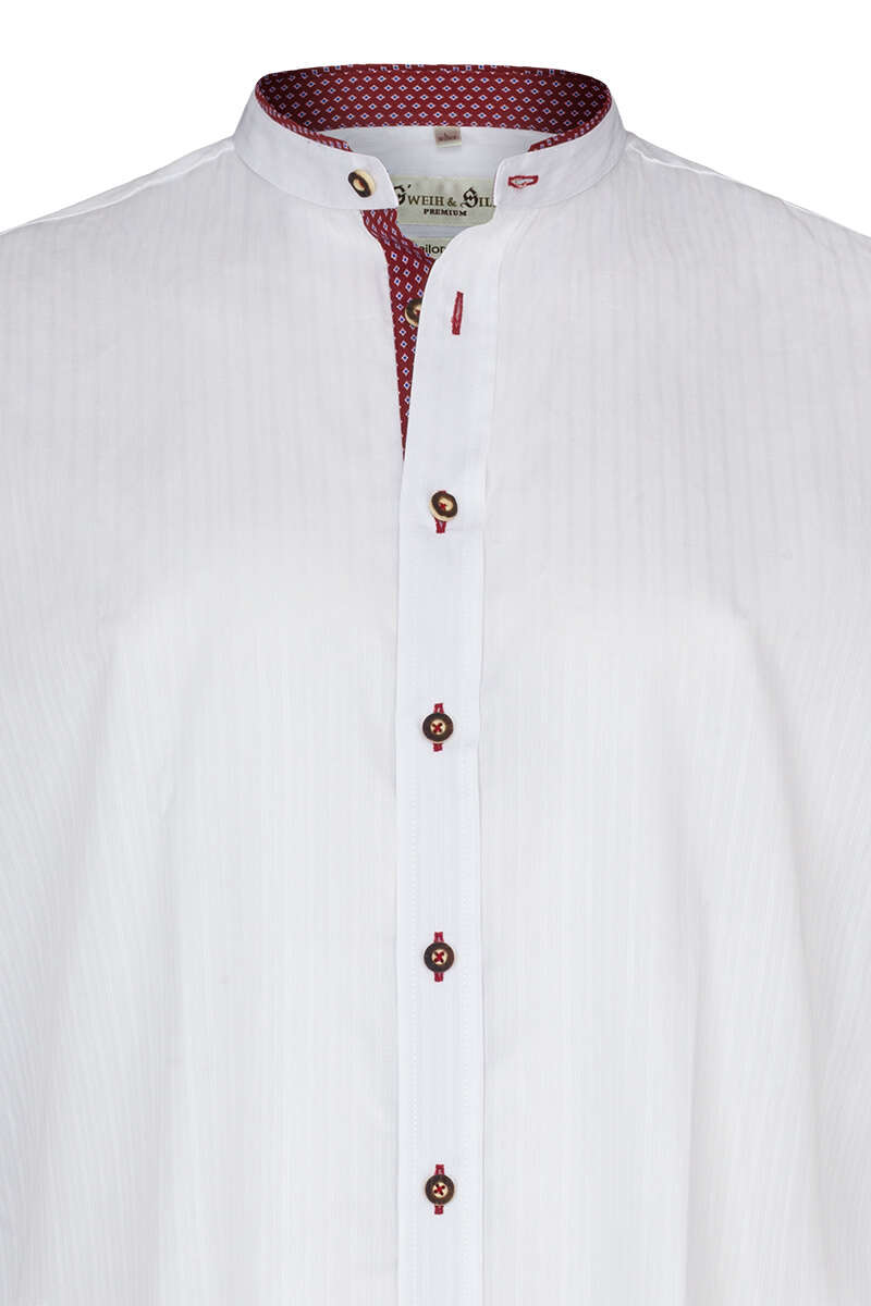 Trachtenhemd Stehkragen tailored fit weiß rot Bild 2