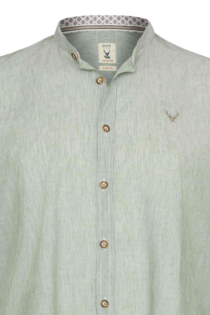Trachtenhemd Stehbund Baumwolle-Leinen grün Bild 2