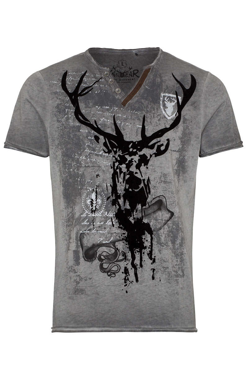 Herren T-Shirt mit geflocktem Hirsch grau