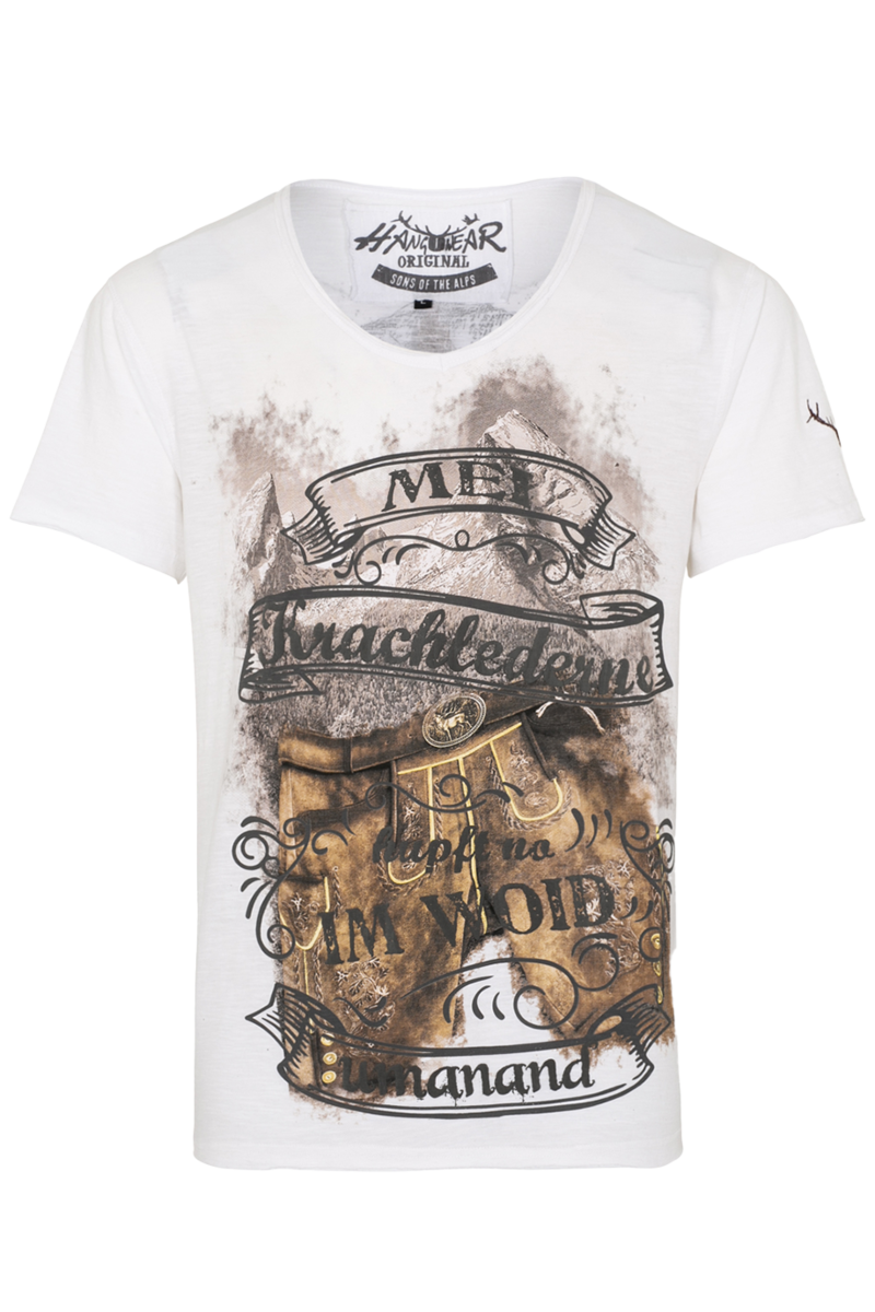 Herren Trachtenshirt 'Mei Krachlederne' wei