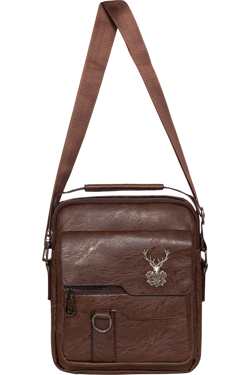 Crossbody Tasche mit Hirschkopf Emblem und Reiverschlussfchern braun