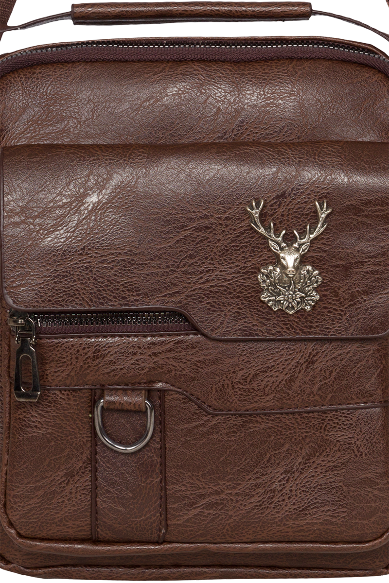 Crossbody Tasche mit Hirschkopf Emblem und Reiverschlussfchern braun Bild 2