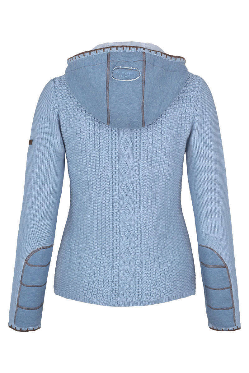 Trachtenstrickjacke Zopfmuster mit Kapuze blau Bild 2