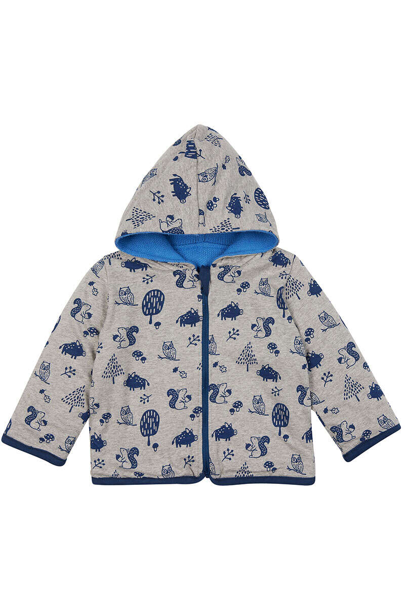 Wendejacke mit Kapuze Waldtiere Baby und Kleinkind indigoblau grau Bild 2