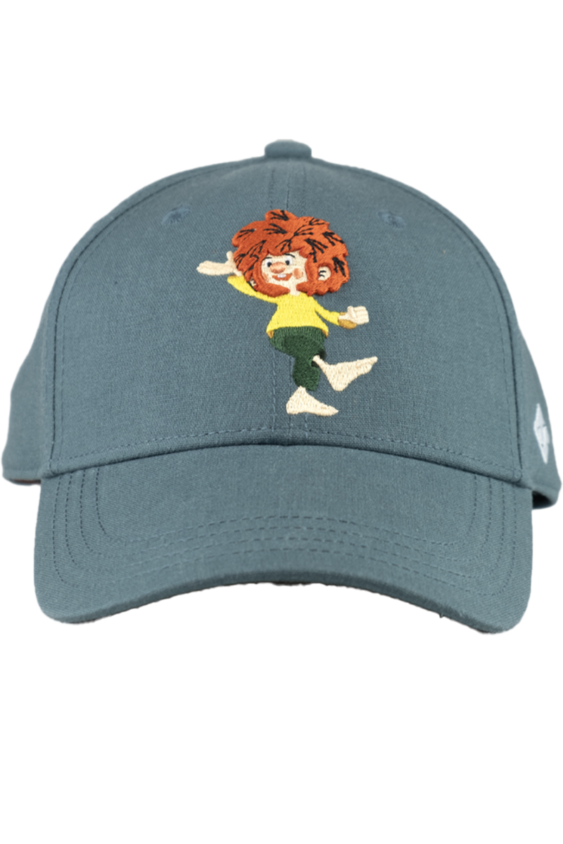 Kinder Cap aus Baumwoll Leinen Mix mit Pumuckl Stickerei graublau Bild 2