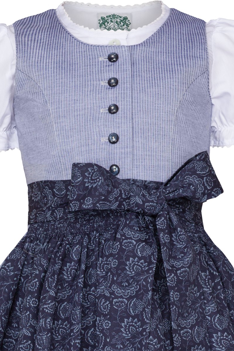 Kinderdirndl mit Steifen, floraler Schrze und Bluse blau Bild 2