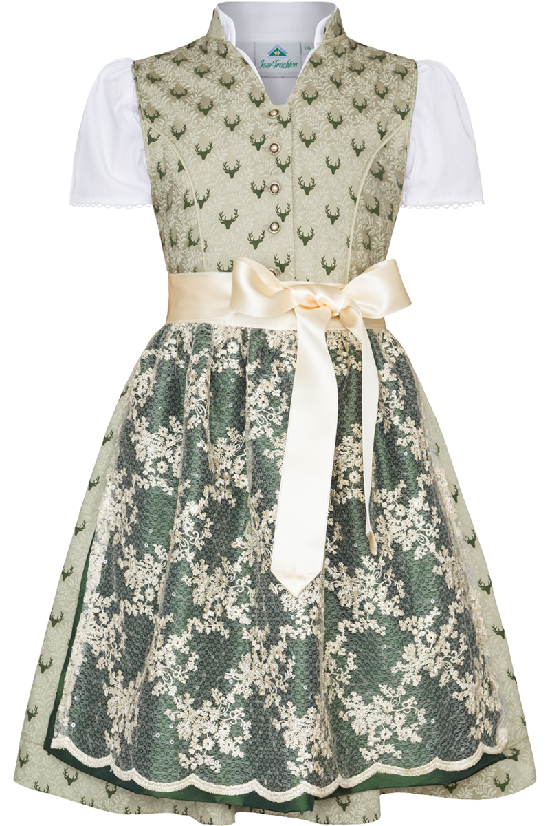 Kinderdirndl mit Bluse und Hirschmuster grn