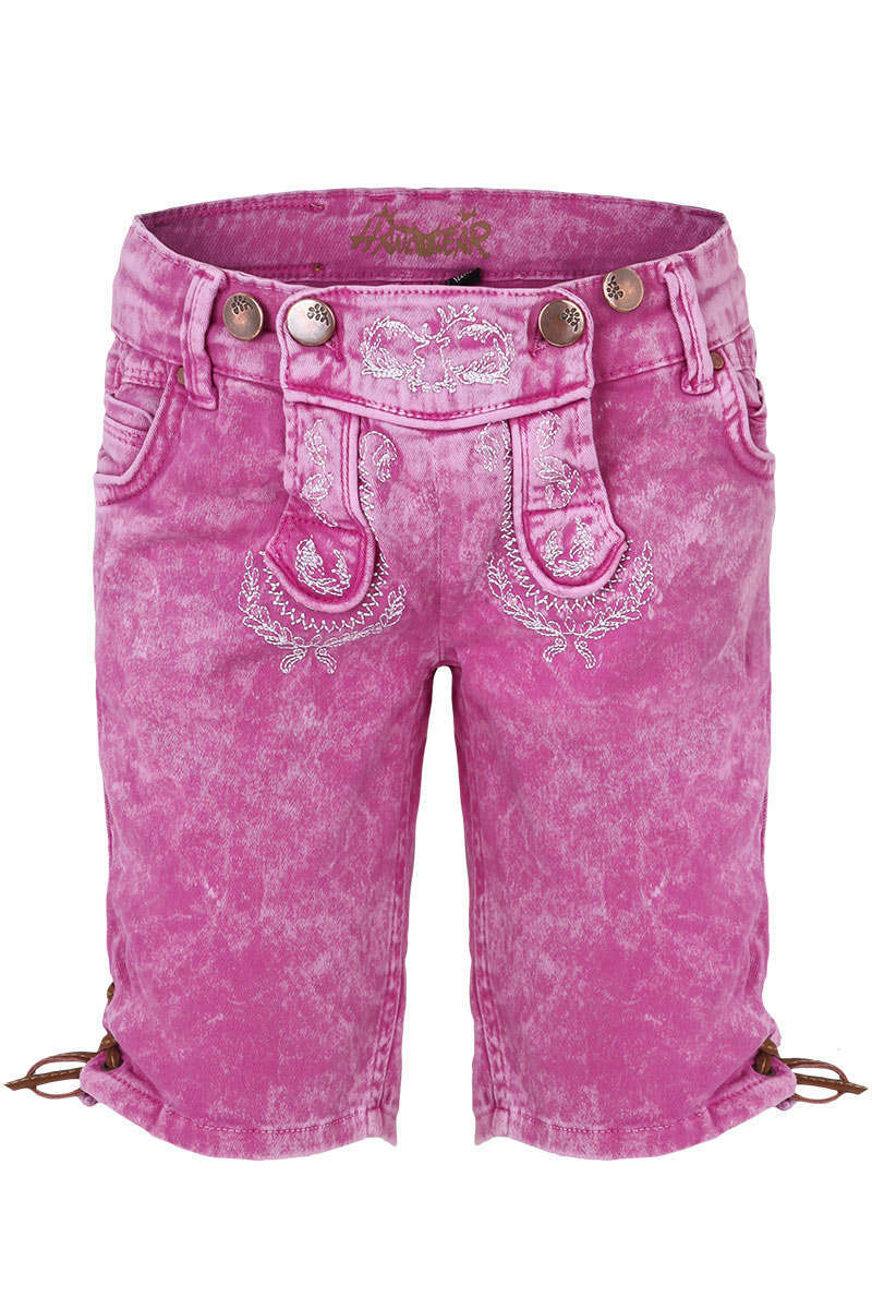 Mdchen Jeansshort in Lederhosenoptik pink