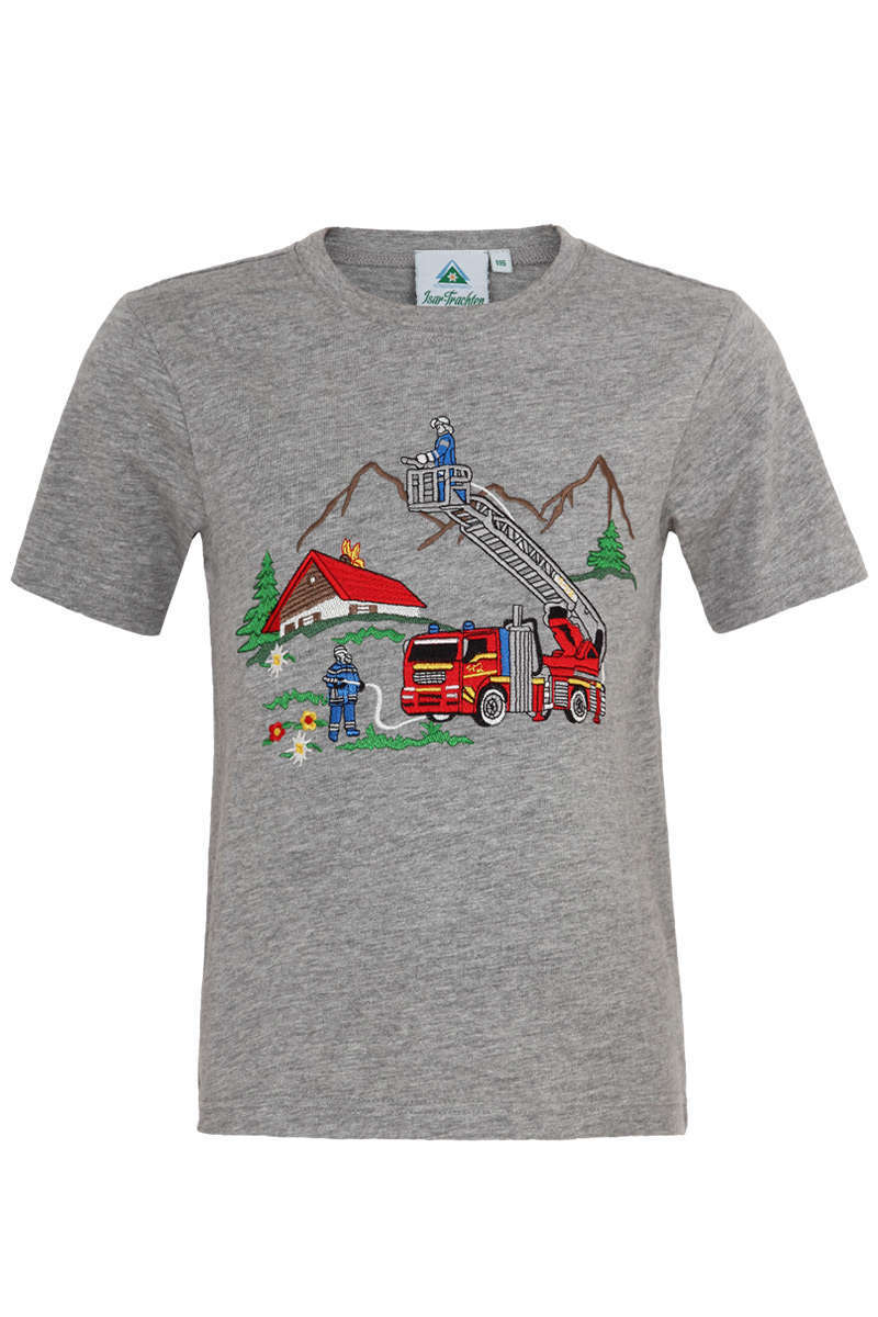 Kinder T-Shirt 'Feuerwehr' grau